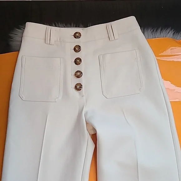 Sezane mid-high waist wool chuck trousers ecru - Picture 2 of 16